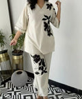 Ivory Floral Appliqué Co-ord Night Suit Set