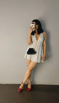 Retro Polka Dot Plunge Mini Dress