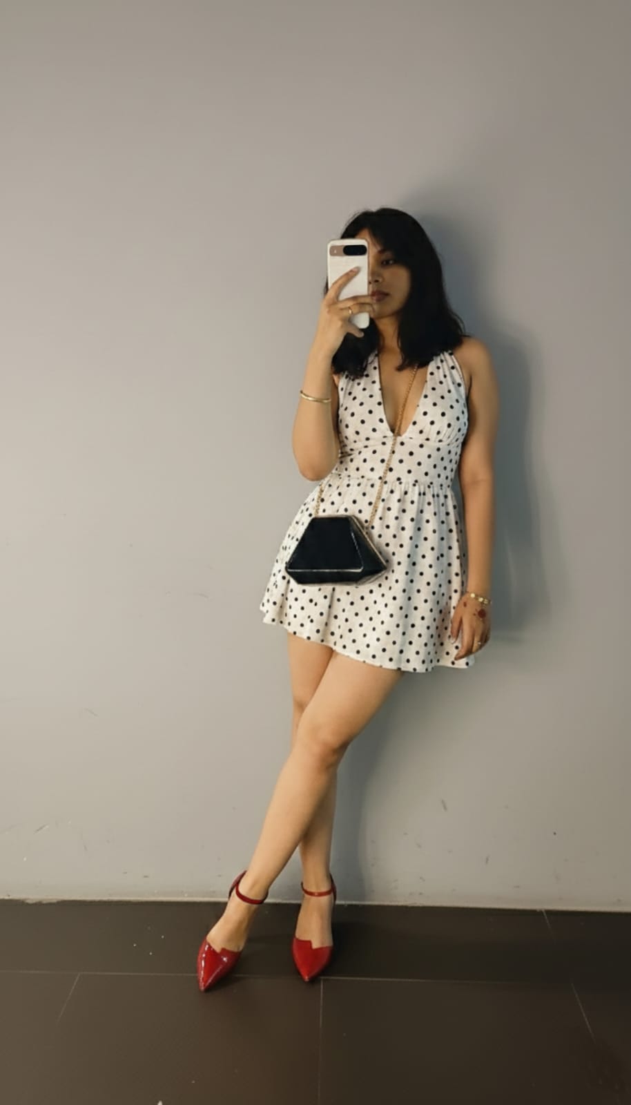 Retro Polka Dot Plunge Mini Dress